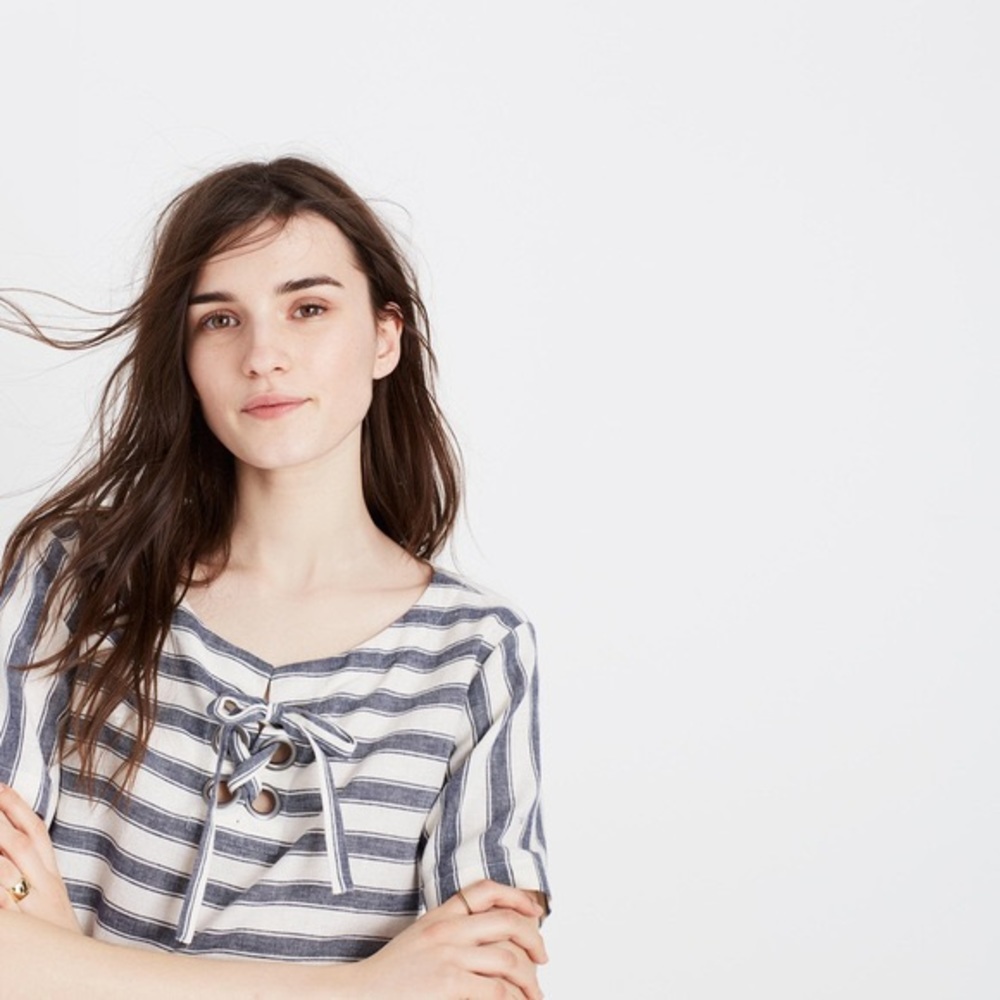 madewell striped lace up boxy tee